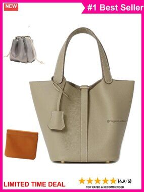 Genuine Leather Bucket Bag Top Handle Satchel with Lock